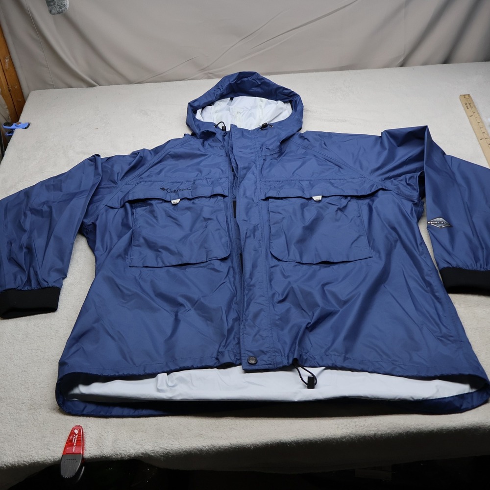 Columbia PFG Jacket Mens XXL Blue Hooded Waterproof Fishing Outdoor Hiking Wind